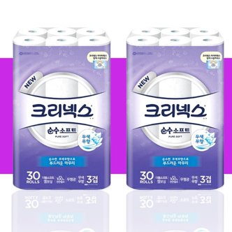  크리넥스 뉴 순수 소프트 화장지 3겹 27m 30롤x2팩