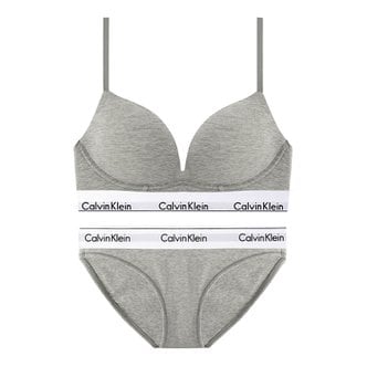 Calvin Klein CK 여성 모던 코튼 AF 플런지 푸쉬업 브라+팬티 SET QF7623+F3787 GREY