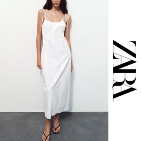 자라 ZARA 여성 원피스 보우 개버딘 미디 끈 나시 드레스 화이트