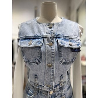 에고이스트 [여주점] 밑단 벨트 고리 장식 포인트 크롭 데님베스트ES1DV761