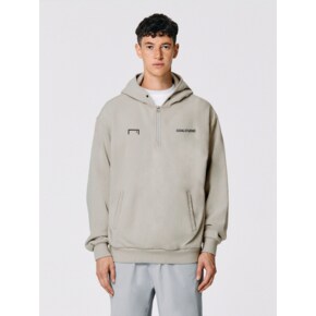 STONE WASHED HALF ZIP-UP HOODIE-LIGHT BEIGE