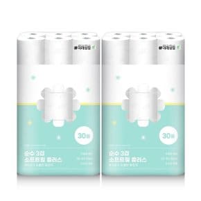 순수3겹 소프트필플러스 화장지 25M x 30롤 x 2팩