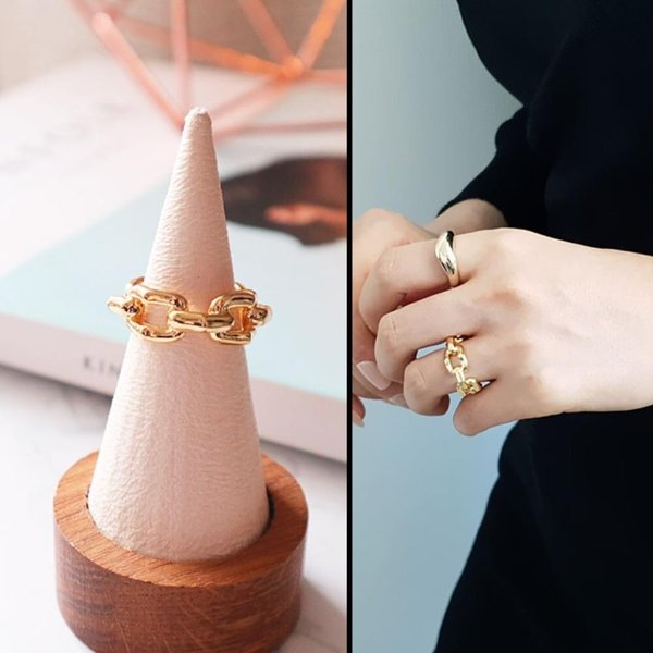 [옷자락] 여자 데일리 고퀄리티 볼드 체인 사각 반지