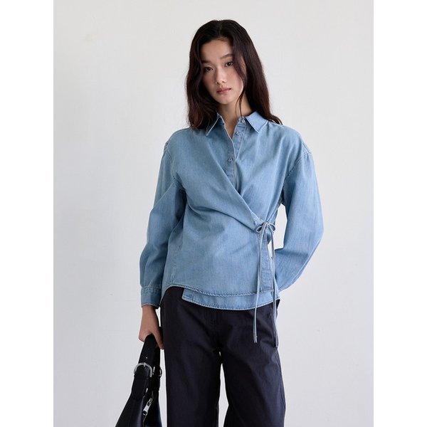 Strap Detail Denim Blouse (Light Denim)