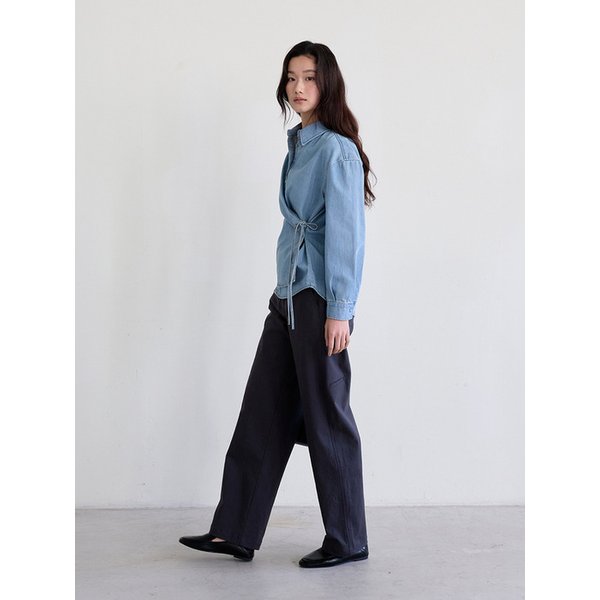 Strap Detail Denim Blouse (Light Denim)