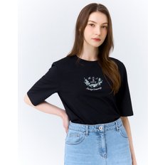 [24SS] 블랙 루즈핏 플라워자수 5부소매 티셔츠 HSTS4BC24BK