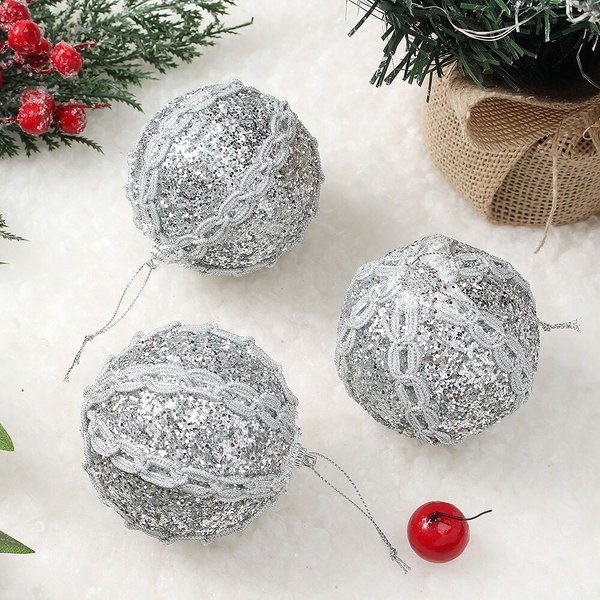 로열실버 글리터 장식볼 3p세트(8cm) (뷰티레이스)