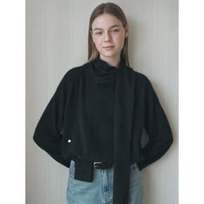 Scarf Draping Knit Top - Black