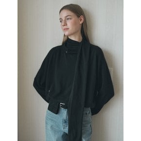 Scarf Draping Knit Top - Black