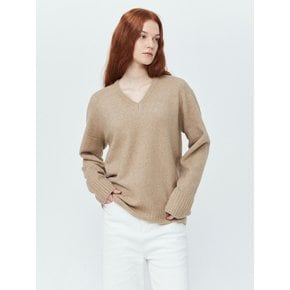 Whole Garment V-neck Wool Knit (Brown)