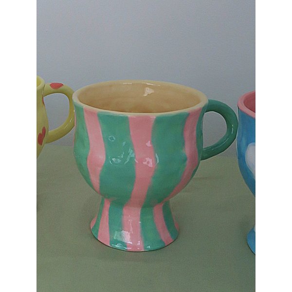 민트핑크 스트라이프 고블렛잔