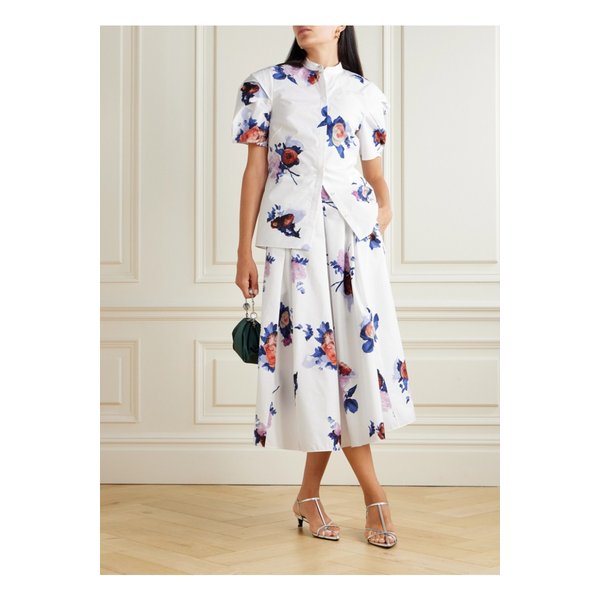 플리츠 플로럴 프린트 코튼 포플린 미디 스커트 화이트 46376663162865424