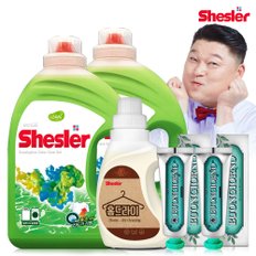 강호동의 쉬슬러 액상 세제 유칼립투스 3.05L 2개+홈드라이전용 650ml 1개+구취케어 치약100g 2개.