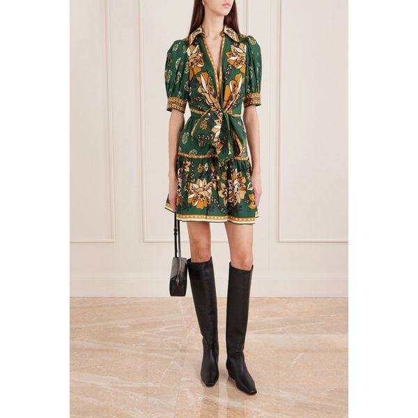 팜리오 아일라 타이 프론트 플로럴 코튼 포플린 미니 원피스 46376663162974269