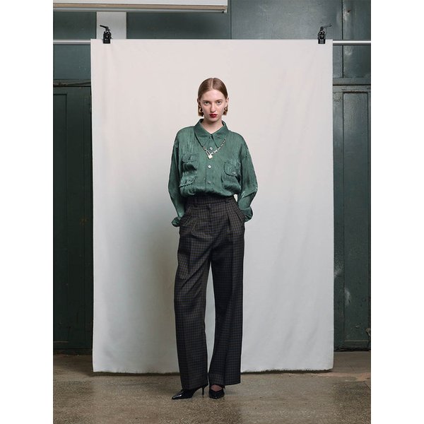 BROWN CHECK EXTENDED BELT 2-TUCK PANTS