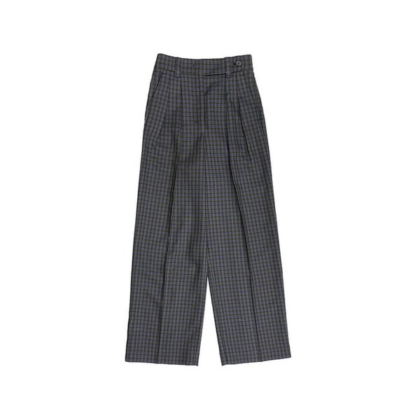 BROWN CHECK EXTENDED BELT 2-TUCK PANTS