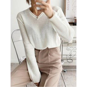하찌 루즈핏 브이넥 베이직 심플 배색 니트  WIBANT163 _P356431360