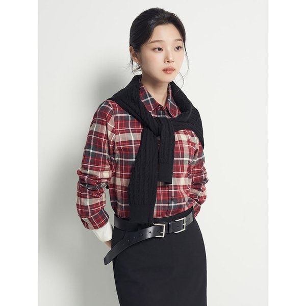 기모 체크 레귤러핏 셔츠  레드 (BF5964C026)