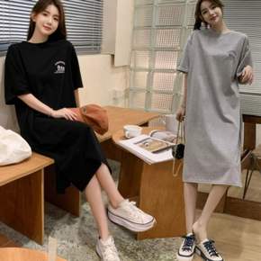 우먼 쿨시즌 소프트 재질 알파벳그래픽프린트 포커스 트임밑단