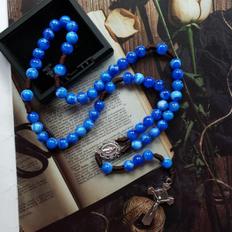  Cottvott 가톨릭 손으로 꼰 로프 체인 묵주 구슬 목걸이 성모 마리아 그리스도 예수 십자가 펜던트 목걸이