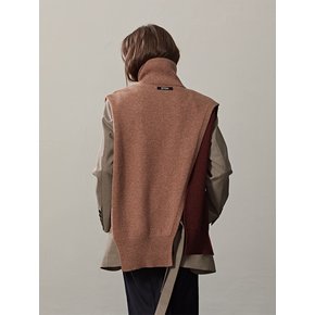 CONTRAST-SIDE OPEN KNIT VEST(CORAL BEIGE+BRICK)