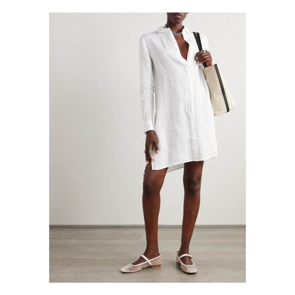 리넨 미디 셔츠 드레스 화이트