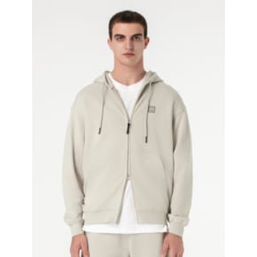 ESSENTIAL APPLIQUE FULL ZIP-UP HOODIE-LIGHT BEIGE