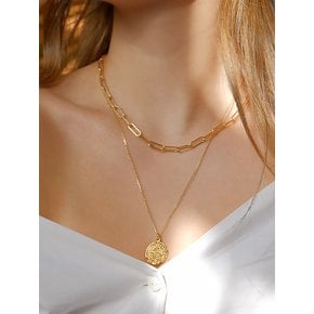 Coin Charm&Rectangle Clip Chain Necklace(2Type)