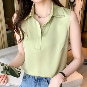 폰즈 민소매 카라 4COLOR 하프버튼 블라우스 탑_P337526910