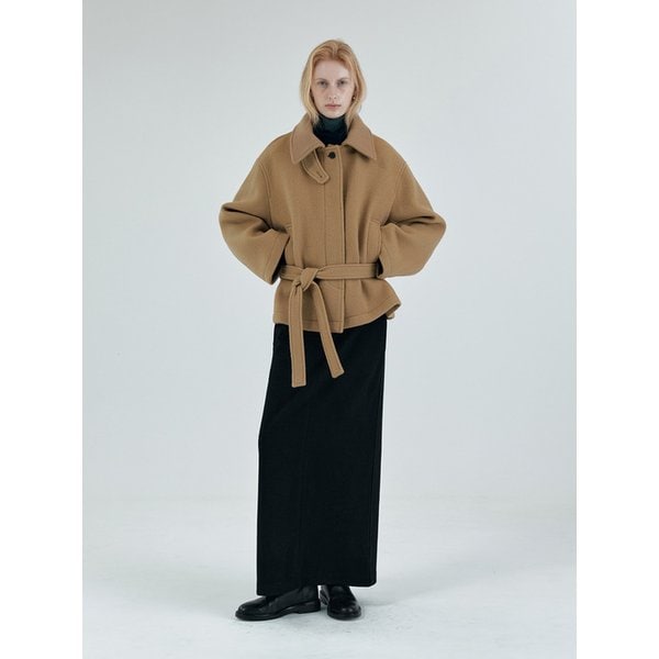 SIOT4167 헤어리 벨티드 하프 코트_Camel beige