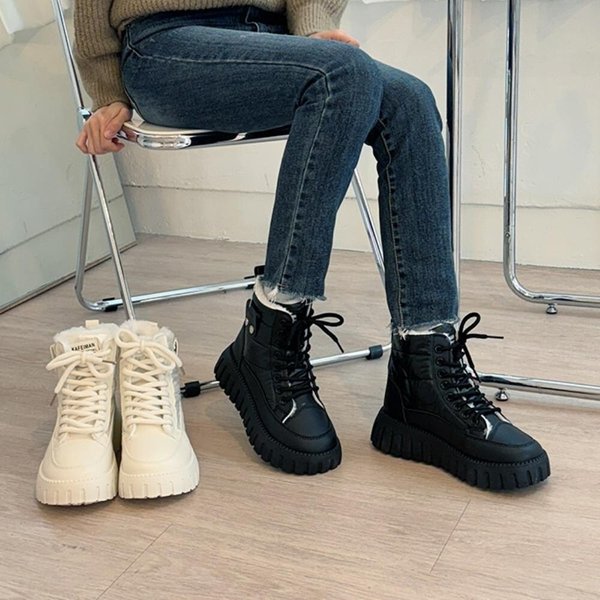 [옷자락] 여성 심플 베이직 5cm통굽 퍼안감 워커 부츠