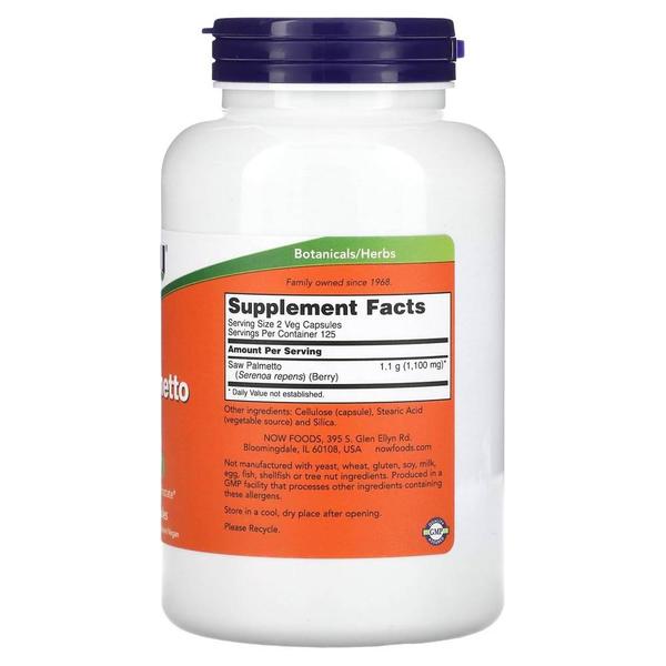 미국직구 NOW Foods 나우푸드 쏘팔메토 베리 550mg 250베지캡슐 2팩 Saw Palmetto Berries