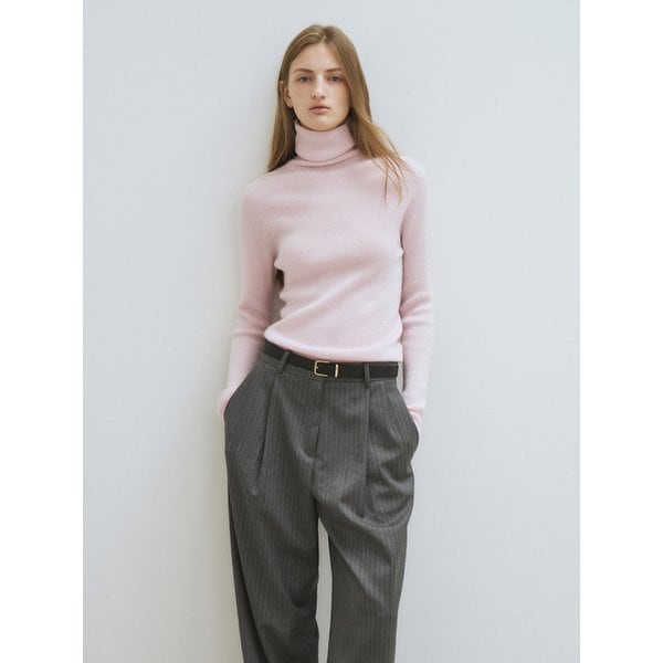 Rib basic  pullover - italy cashmere 100% (L/pink)