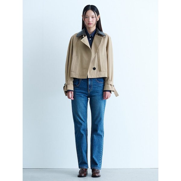 Leather Collar Short Trench Coat  Beige (KE4830M03A)