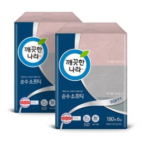 순수 소프티 2겹 미용티슈 180매 6입 2팩