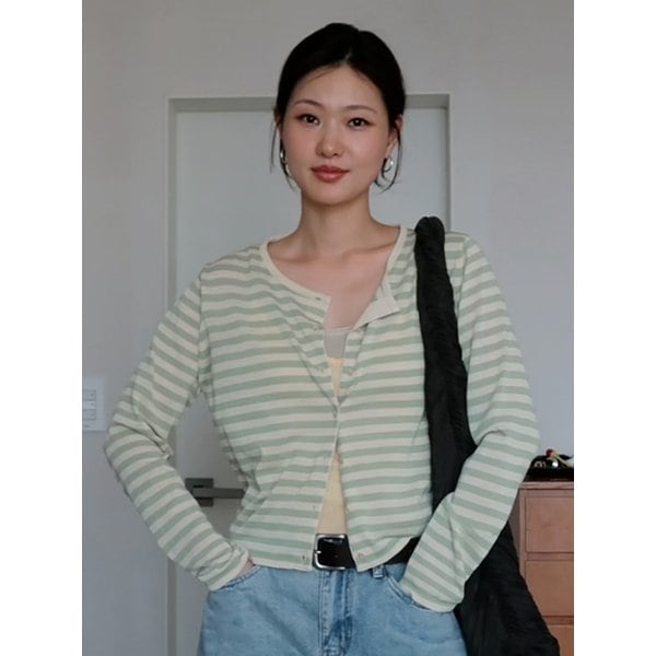 시스루 스트라이프 가디건 바질 베이지 amr2265