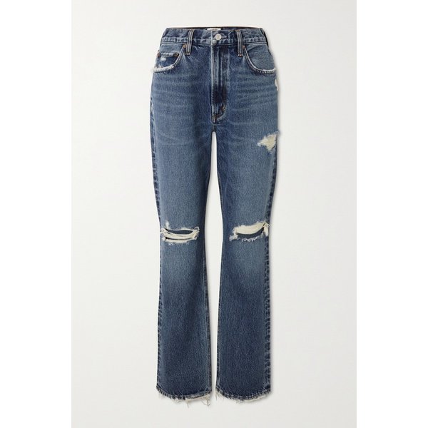 메이슨 디스트레스드 하이라이즈 스트레이트 진 블루 33258524072661591