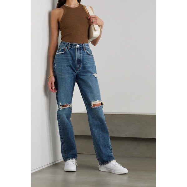 메이슨 디스트레스드 하이라이즈 스트레이트 진 블루 33258524072661591