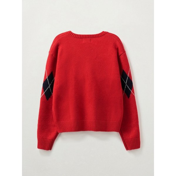 (W) 아가일 브이넥 풀오버 니트_레드