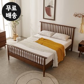 시드 원목 평상형 침대프레임 2인용 퀸사이즈 침대 고무나무 고급 침실가구(B형)