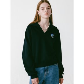 Flower Open collar Sweatshirt [Navy]