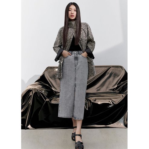 게스 YP2D5563  [SUZY] 블리치드 그레이 앞트임 롱 스커트