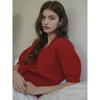 블레티 V-neck Shirring Half Knit Cardigan (Red)