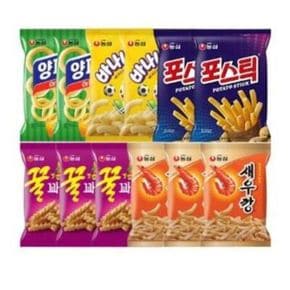 과자세트 새우깡 90g 3개+꿀꽈배기 90g 3개+양파링 84g 2개+포스틱 84g 2개+바나나킥 75g 2개