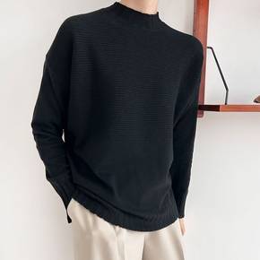 / 모크넥 가로골지 언발 비스코스 옆트임 박시 니트_5