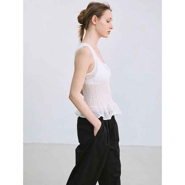 asymmetric frill knit top (white)