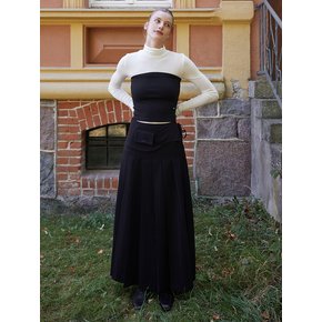 BELTED PLEATS LONG SKIRT (BLACK)