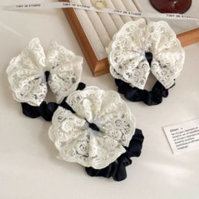 D 화이트 예쁜 꽃무늬 레이스 나비 리본 여성 머리끈