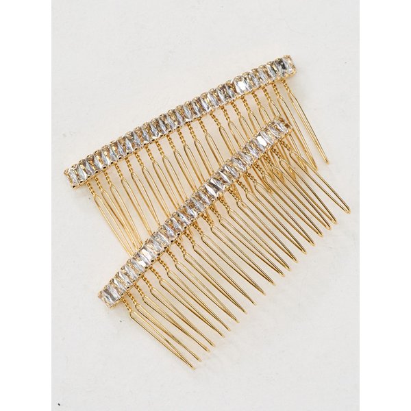 Art Deco Square Jewel Comb Hairclip_Gold