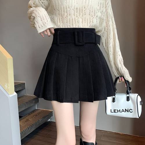 HOTBBA / 코듀로이 벨트 주름 미니 스커트 JSC_0023
